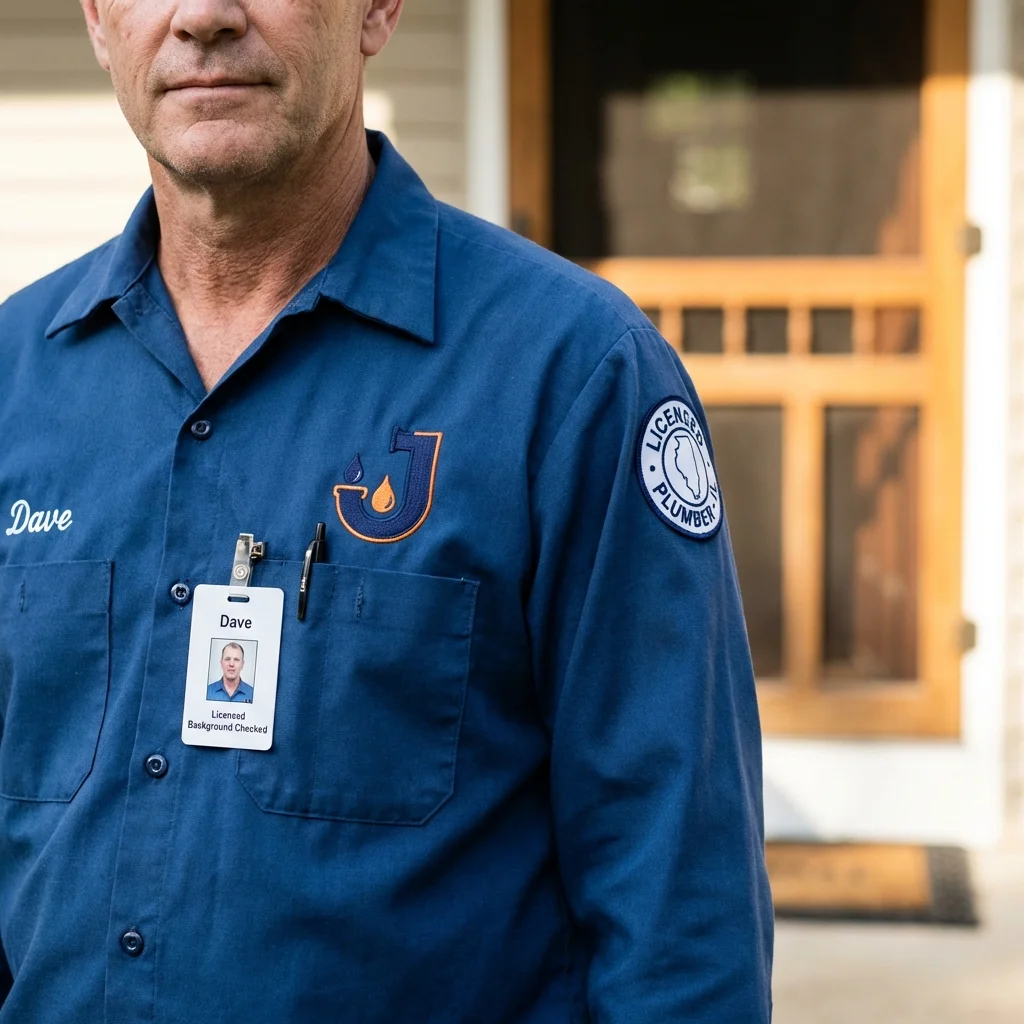 Licensed plumber showing ID badge in Pleasantville, NY
