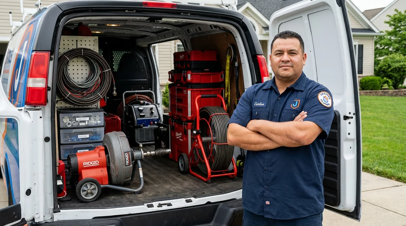 Professional drain cleaning equipment and Johns Plumbing LLC plumber in Pleasantville