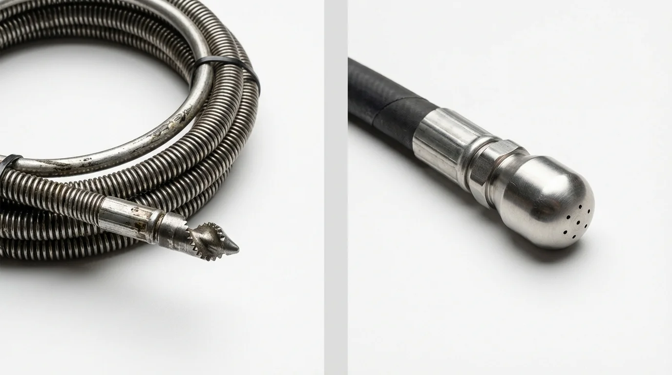 Drain snake cable and hydro jetting nozzle used for drain cleaning in Pleasantville, NY
