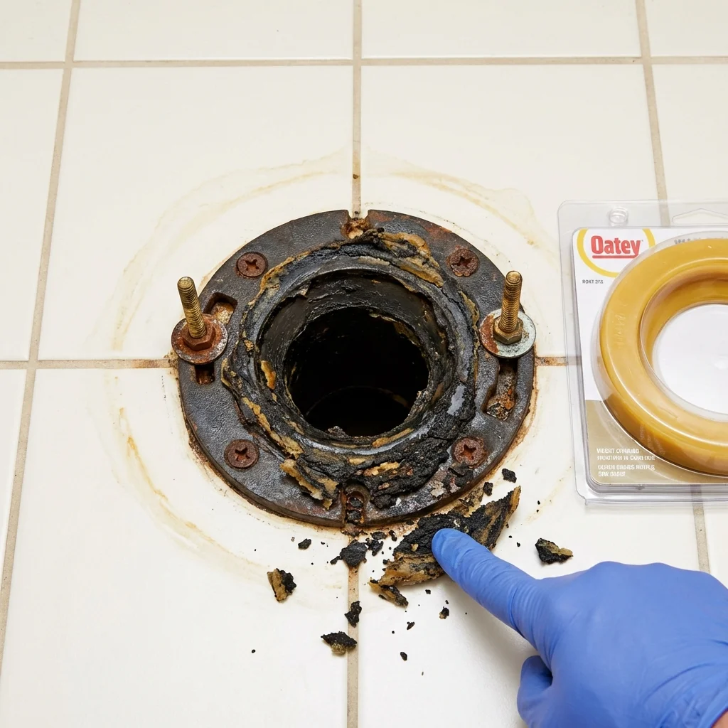 Failed wax ring showing water seepage at the base of a toilet in a Pleasantville, NY home