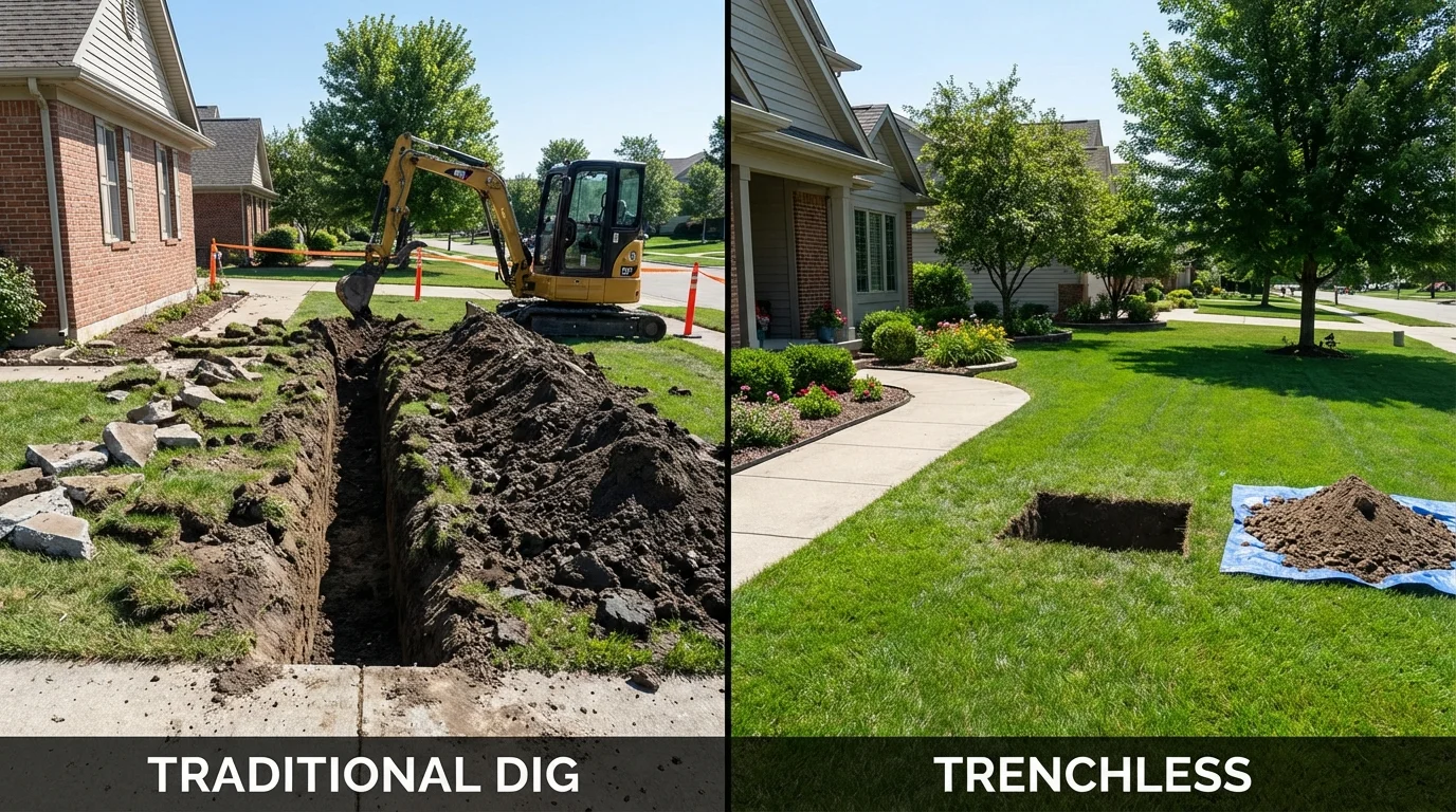 Trenchless sewer repair with minimal yard damage versus traditional excavation in Pleasantville, NY